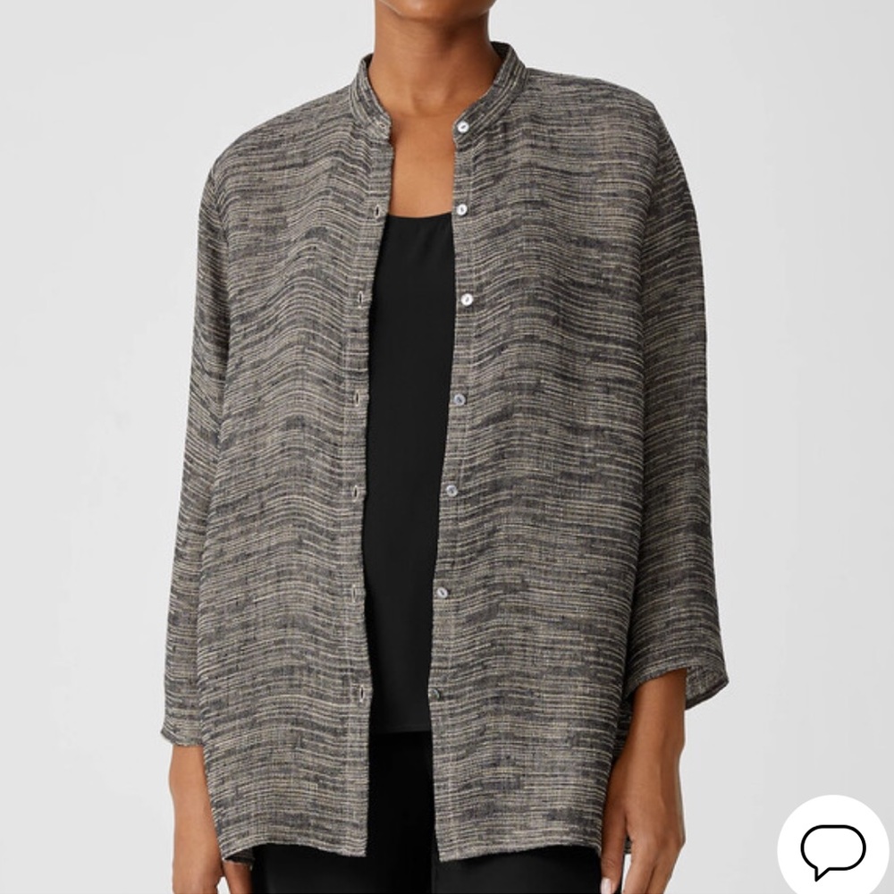 Eileen Fisher mandarin collar tunic shirt organic linen gauze strata xl